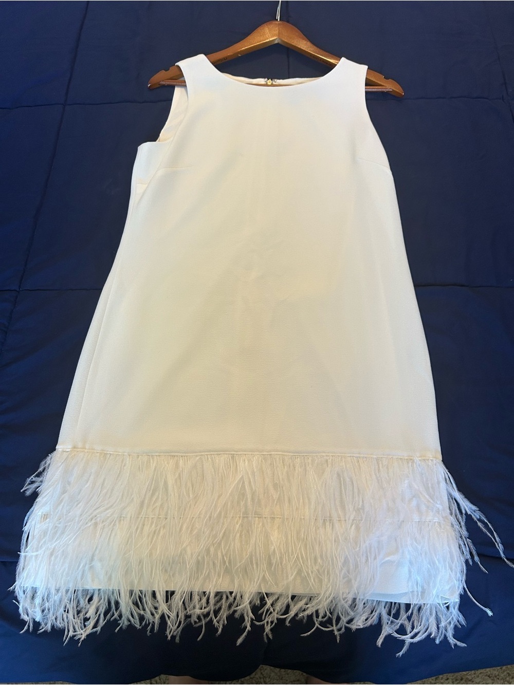 Karl Lagerfeld Cream Sleeveless Dress with Feather Trim - Picture 2 of 3